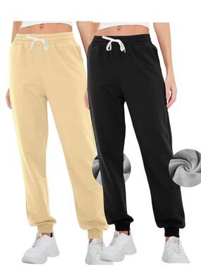 Tuveke Fleece Joggers Sweatpants with Pockets Drawstring Cinch Bottom 2 pack 2XL
